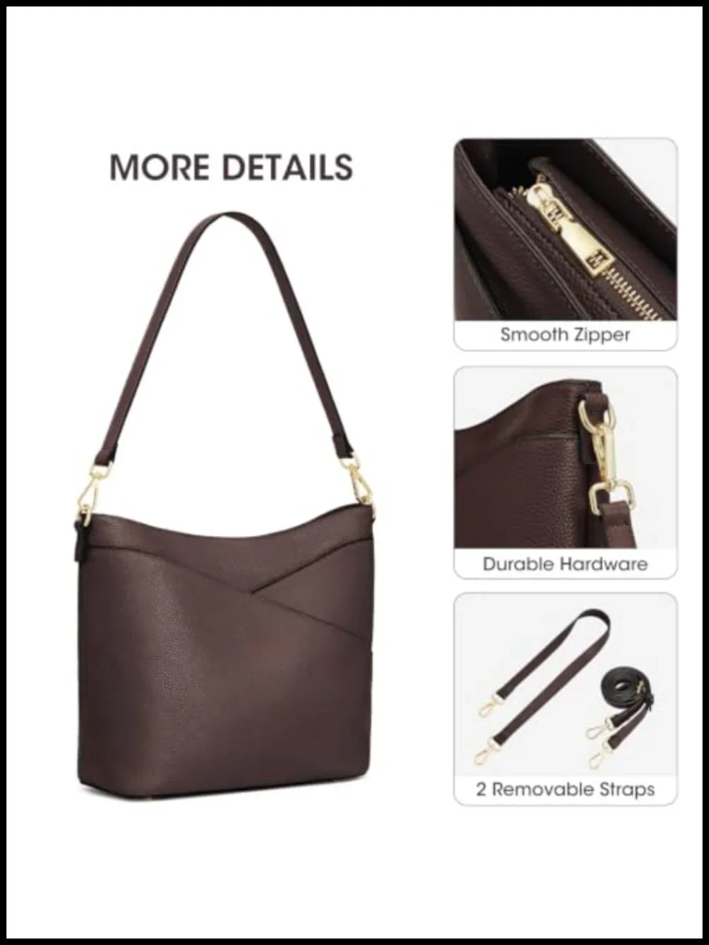 Genuine Leather Hobo Crossbody Bag Shoulder Purse Detachable Strap